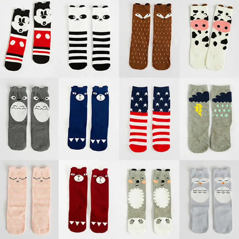 Calcetines cortos de algodón con estampado de dibujos animados para niños, medias cálidas de pierna alto rodilla con estampado de Totoro y ratón, para bebés y niños pequeños