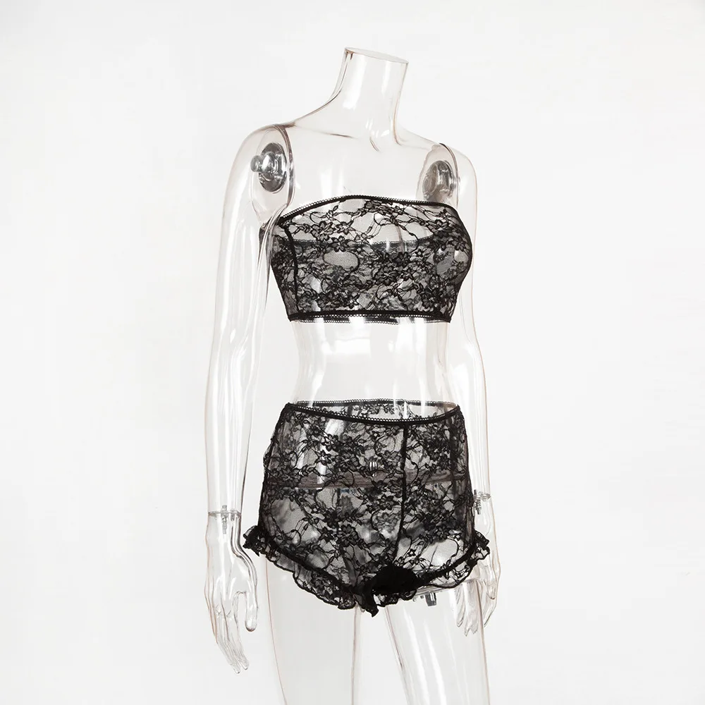Bkld женские комплекты из двух предметов летние наряды для женщин кружевные комплекты прозрачные без бретелек сетчатые шорты с сеткой Клубная одежда