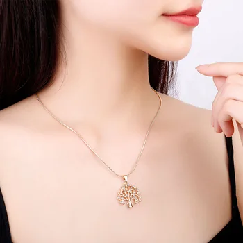 

Rhinestone Tree Of Life Pendant Chokers Necklaces for Women Accessories 2020 Trend Rose Gold Silvery Jewelry Statement Necklace