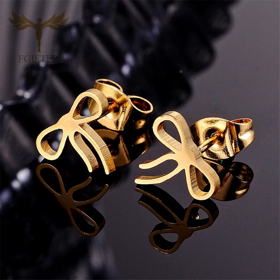 Bohemia Bowknot Earrings for Girl Women Bow Rosette Design Style Ear Studs Stainless Steel Earings Wholesale 12 Pairs Pack Gifts 3