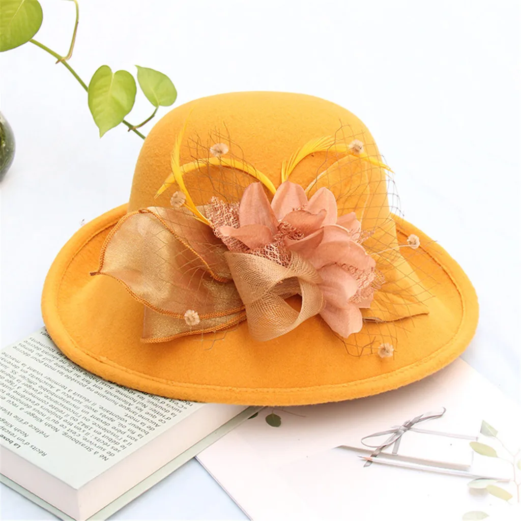 Перья цветок женская шляпа ведро складной открытый купол Защита от солнца шапки для женщин Винтаж Топ шляпа gorros mujer invierno