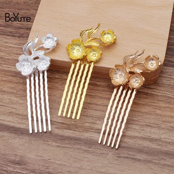 

BoYuTe Wholesale (10 Pieces/Lot) 26*35MM Metal Alloy Flower Hair Comb 5 Teeth Diy Hand Made Hair Jewelry Accessories