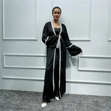 Открытый черный мусульманский абайя кимоно кардиган хиджаб платье Абая для женщин Кафтан Дубай турецкая исламская одежда Турция Саудовская Аравия