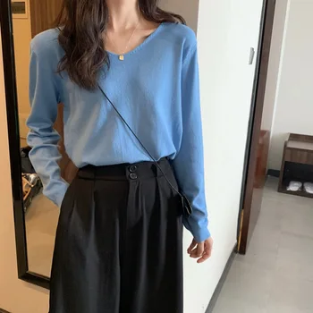 

2020 Autumn & Winter New Arrival Candy Color V-neck Loose Sweater Thin Section Sweater Long-sleeved Sweater Free Shipping