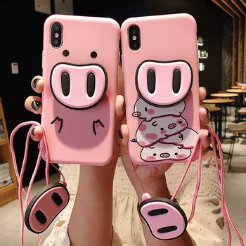 

30pcs/lot Anti-Shock Cartoon Case For iPhone 8 Plus 7 Plus 6S Plus Strap Cute Stand Pig Nose Phone Case For iPhone XS Max XR