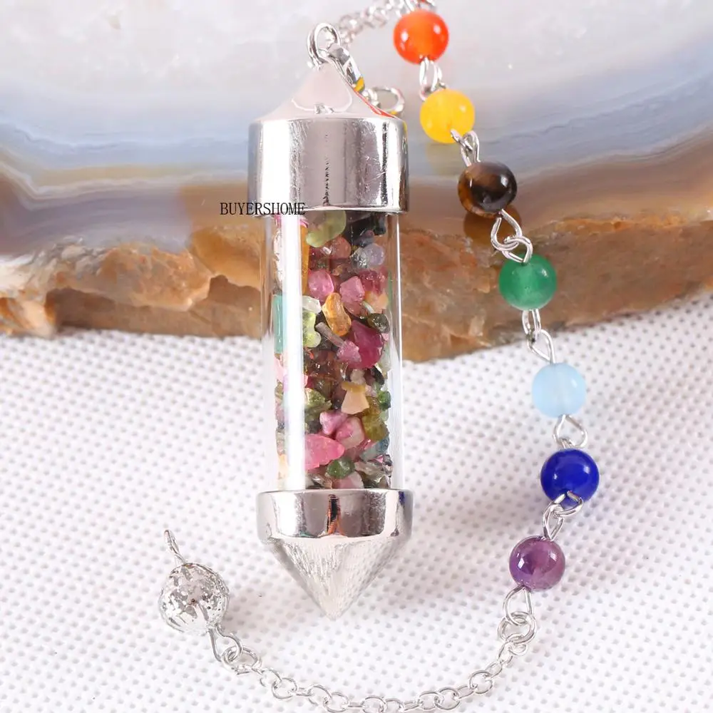 Divination Amulet 7 Чакра Желая бутылка маятник рейки с вкраплениями натуральных камней