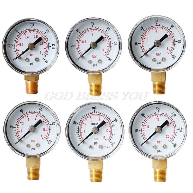 40mm Face Pressure Gauge 1/8" BSPT Bottom Mount 15,30,60.100,160 200, 300 PSI & Bar for Air Gas Water Fuel Liquid Drop Shipping acoustic calibrator