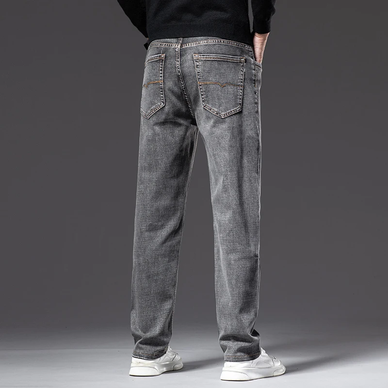 Denim Pants Denim Trousers 6 colors Autumn Men Gray Straight-leg Jeans Business Casual Cotton Stretch Denim Pants Male Brand Clothing Plus Size 40 42 44