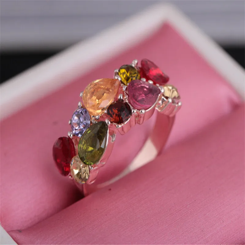 

Fashion Korean Mona Lisa colorful crystal zircon ring ring luxury rose gold ring ornaments in Europe and America popular sell