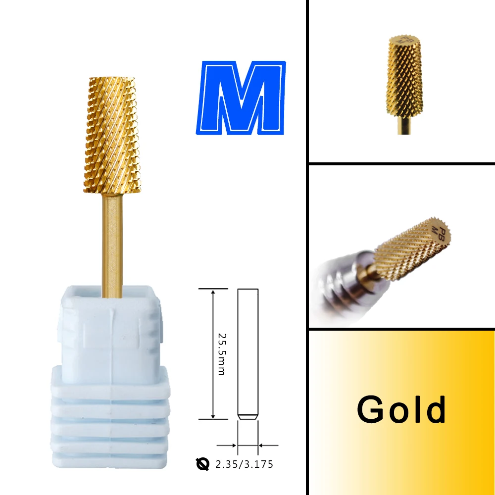 RolinStar 6.6 Large Trapezium Tapered Barrel Gold Silver Tungsten steel Carbide milling cutter nail drill bit manicure pedicure 5