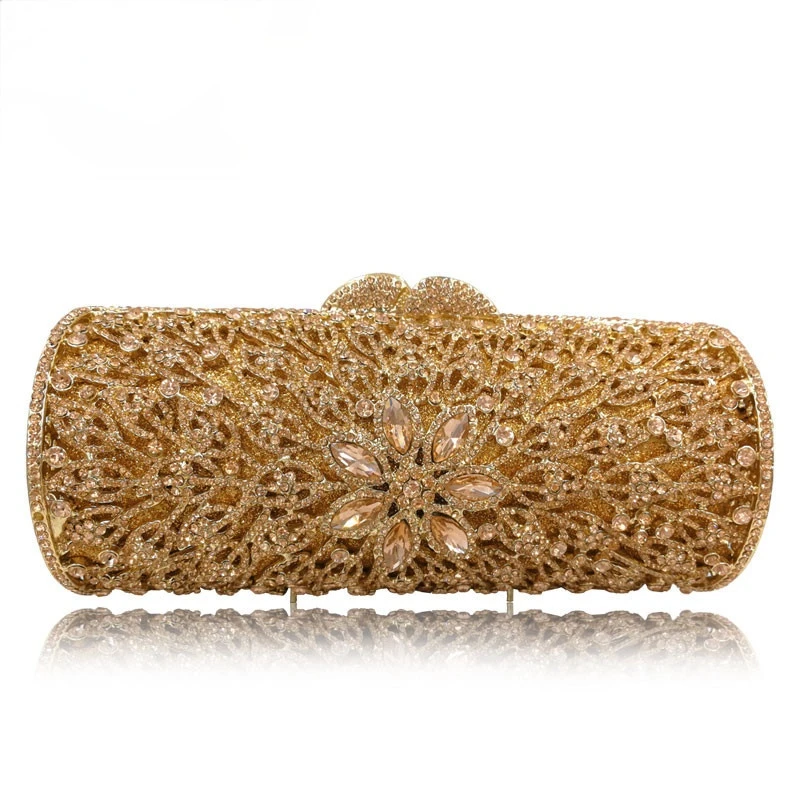 Luxury Jewelly Purse Opal Flower Shape Women Gold Crystal Clutch Hard Metal Diamond Wallet Bridal Wedding Evening Bags