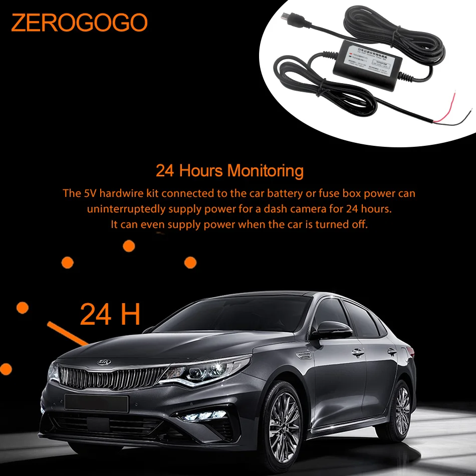 Комплект жесткого провода ZEROGOGO для Dashcam автомобильный адаптер с 24 В 12 на 5 2 А
