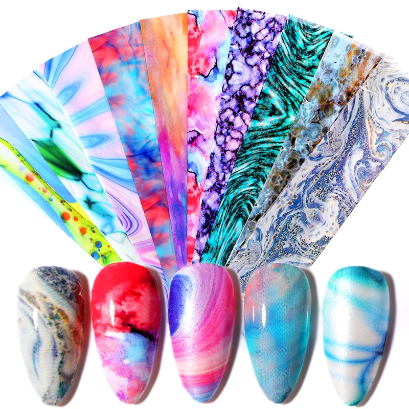 10 Pieces Of Nail Foils Colorful Marble Texture Pattern Foil Stickers Sky Adhesive Art Decoration | Красота и здоровье