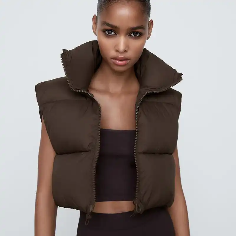 Mode Automne Col Montant En Coton Gilets Femme Elegant Solide Simple Manteaux A Capuche Avec Fermeture Eclair Femmes Decontracte Taille Haute Gilets Dames Aliexpress