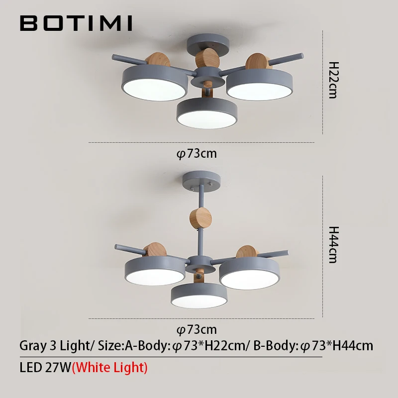 BOTIMI японская люстра с металлическими абажурами для гостиной потолочные деревянные люстры 220V светильники для спальни - Цвет абажура: 3 Lights-Gray
