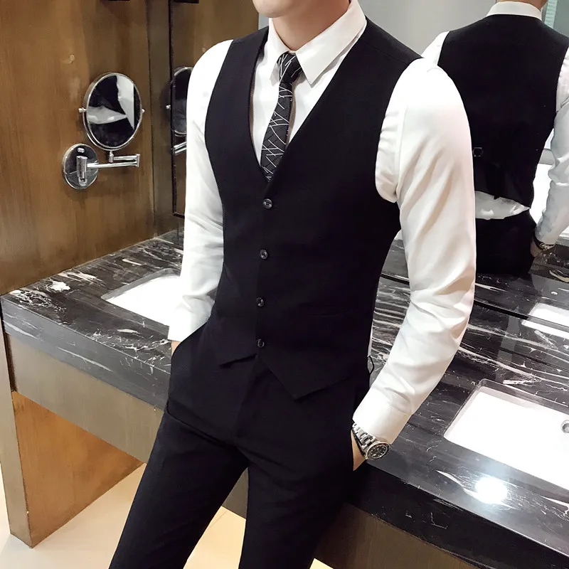 Чистый цвет мужской строгий костюм черный серый Slim Fit Мужские свадебные костюмы размер XXL XXXL двубортный мужской пиджак, жакет+ брюки+ жилет