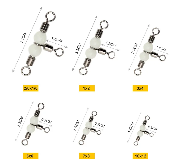 20 шт./лот, 3 способа рыболовной прокатки, латунь, Т-образный тройной Вертлюг, кольцо, светящийся подшипник, разъем оснастки, рыболовные снасти, аксессуары