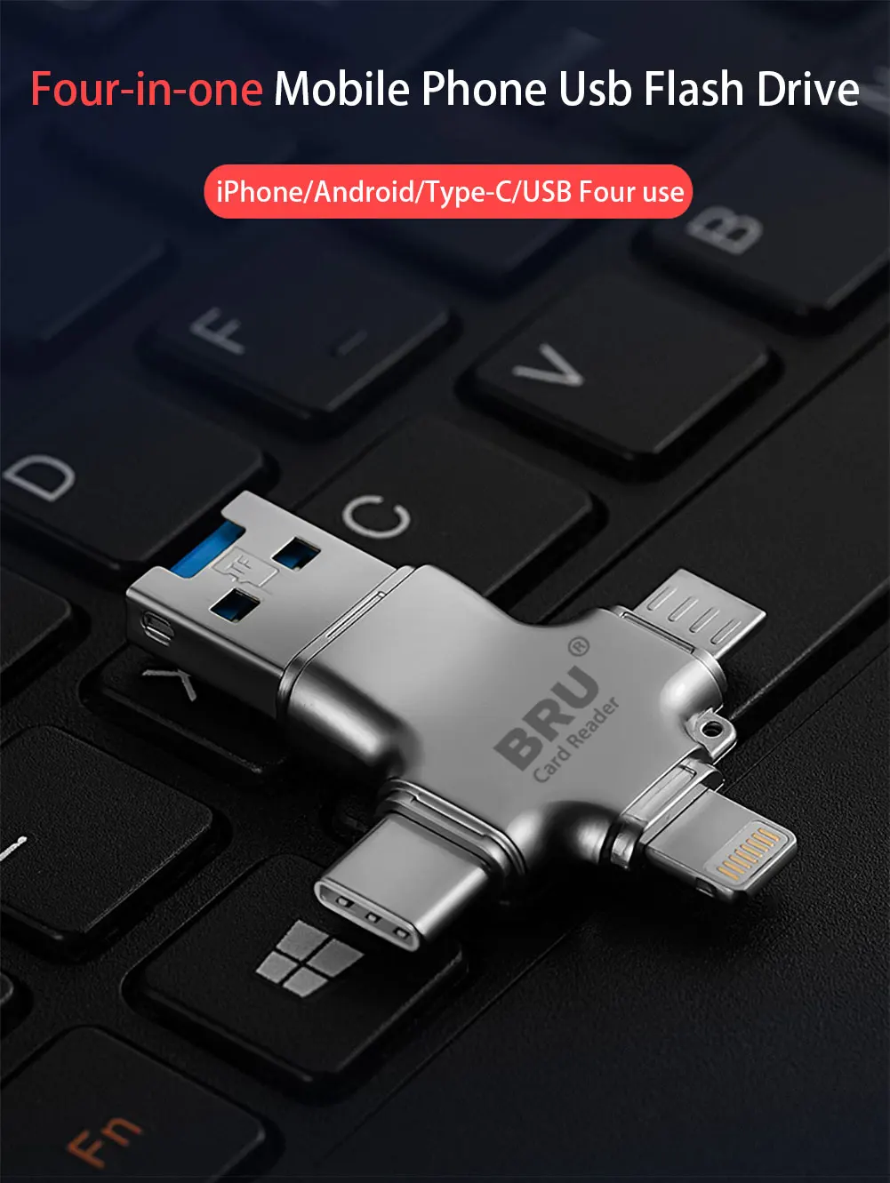 Bru 4в1 Usb Otg флешка Usb флешки 3,0 для Iphone Ipad Android type-c lightning смартфон планшетный ПК 16 ГБ 32 ГБ 64 ГБ 128 ГБ 256 ГБ