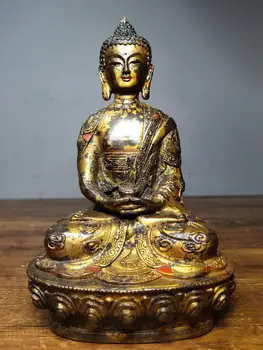 

Home Decor 7" Tibet Buddhism Temple Old Bronze Gilt Shakyamuni Buddha Statue Medicine Buddha Wearing a dragon robes Enshrine