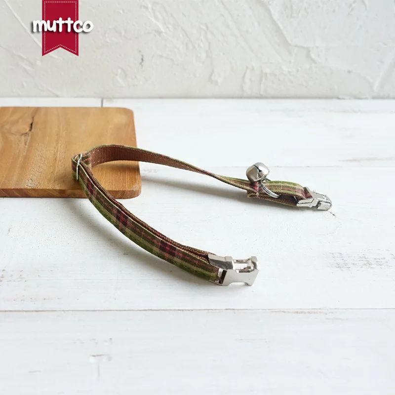 MUTTCO retailing handmade engraved metal buckle cat collar THE TREE PLAID fashion cat collar 2 sizes UCC040