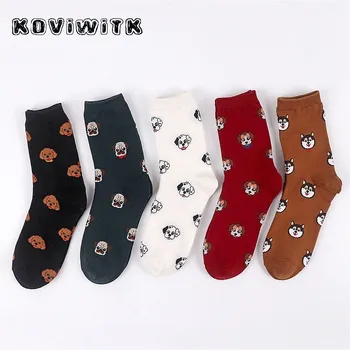 

New Cartoon animal dog print socks Poodle Dalmatian Funny Bull Terrier Pug Dalmatians Dog Pattern Cotton Socks Women winter sox