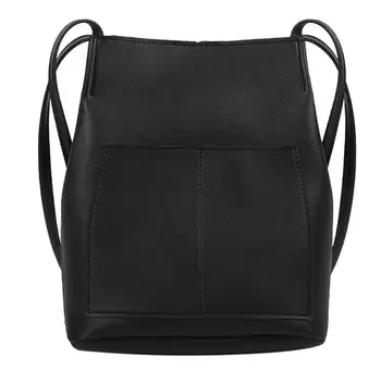 

2pcs/set Fashion PU Leather Women Shoulder Bucket Bag Pure Color Handbag Clutch Exquisite Design Classic Texture Delicate