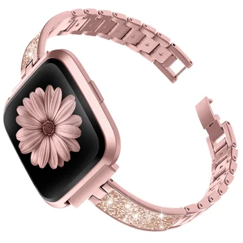 

Stainless Steel Band Compatible with Fitbit Versa Bands Women Slim Fold Clasp Strap Wristbands for Versa Lite Special Edition