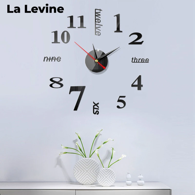Digital Wall Clock Modern Minimalist DIY Sticker Small Mute Living Room Accessories Household Items Quartz Needle | Дом и сад