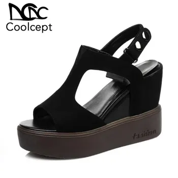 

Coolcept Size 34-39 Sexy Women High Heels Sandals Summer Wedges Peep Toe Ankle Buckle Platform Shoes Women Vacation Sandals