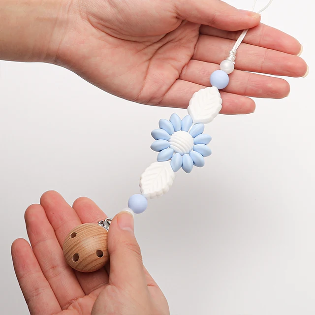Baby Pacifier Chain Clips Dummy Holde Nipples Clips Silicone Teething Chain Teether Pacifier Chains Holder Chain Newborn Toy Candy blue