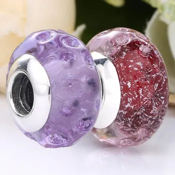 

Original Wavy Fancy Pink & Lavender Murano Glass Charm Fit 925 Sterling Silver Bead Charm Bracelet Bangle Diy Jewelry