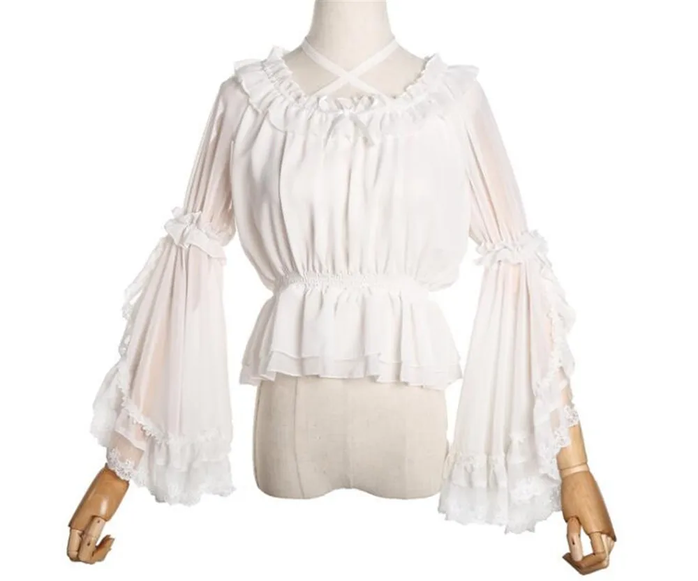 Милая летняя прозрачная блуза с рукавами-Клеш Топ Лолиты Alice Girl рубашка B306