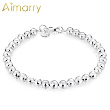 

Aimarry 925 Sterling Silver 6MM Smooth Beads Bracelet For Women Men Charm Party Gifts Wedding Fashion Jewelry