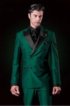 

New Arrival Green Terno Masculino 2 Pieces Men Suits With Black Notch Lapel Groom Wedding Suits Tuxedos