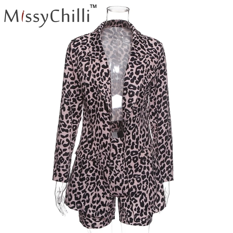 Розовый MissyChilli, Леопардовый принт, комбинезон с длинным рукавом, Женский неоновый Блейзер, комплект из двух предметов, комбинезон, Женский Осенний сексуальный клубный комбинезон - Цвет: Розовый