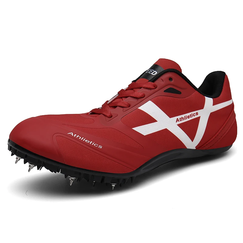 Профессиональная спортивная обувь с шипами для мужчин и женщин, спортивная обувь с шипами, кроссовки для бега, кроссовки унисекс, полевая обувь размера плюс 35-45 - Цвет: Red