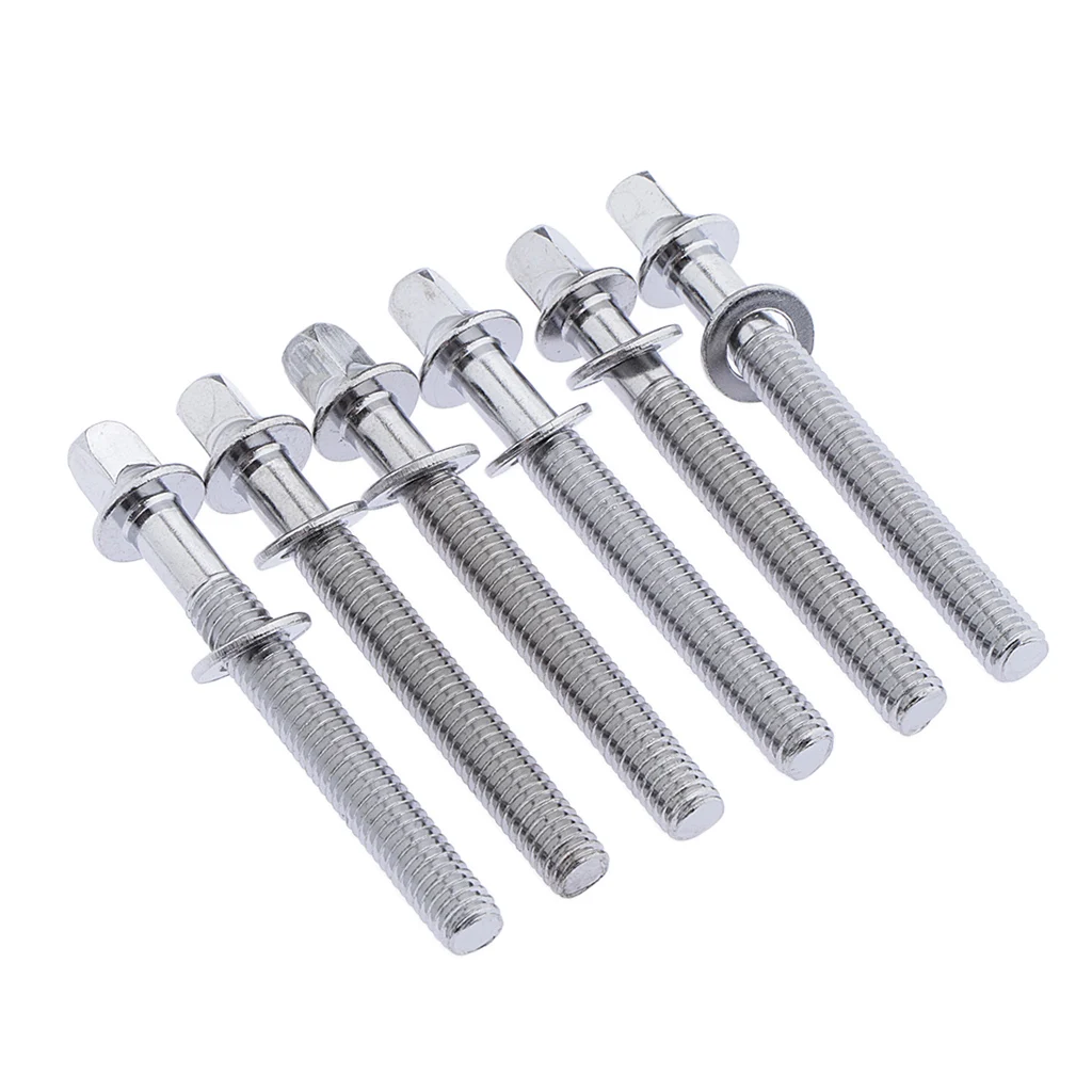 6x NEW Silver Drum Tension Rods with Washers for Snare Drum Build Parts