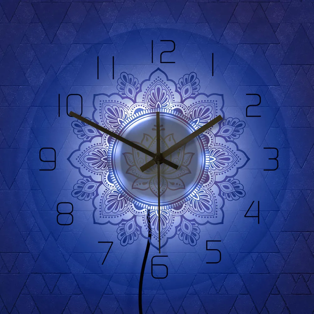 Мандала с цветком лотоса современные настенные часы OM студия знак гостиная спальня богемный Настенный декор психоделические настенные часы