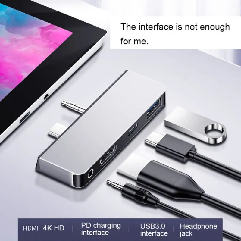 4 в 1 USB док-станция концентратор адаптер для наушников для Surface Go практичный 4 в 1 USB3.0/type-C/HDMI/3,5 мм порт
