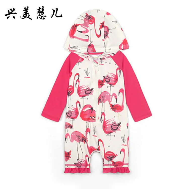 

Xing mei Keiji New Style One-piece Swimsuit for Children Printed Hooded Long Sleeve Tour Bathing Suit Beach Sun-resistant Swimwe