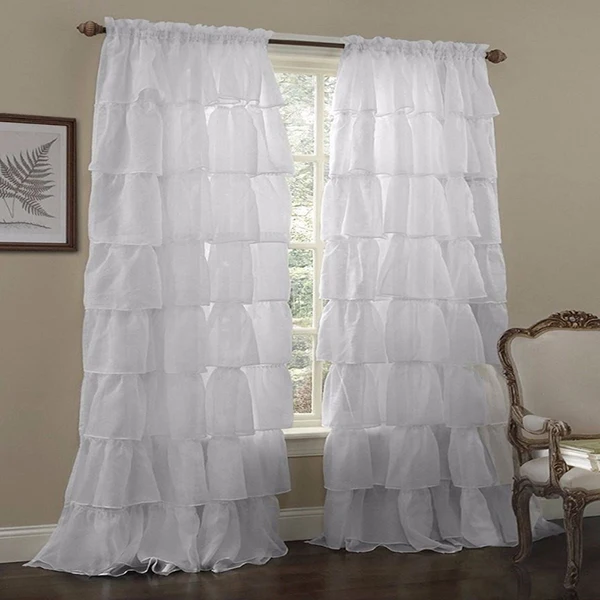 White Blinds Rod Curtain Tulle Multi-layered Lace Curtains for Bedroom Window Solid Color Blackout Curtain Home Use Cortinas