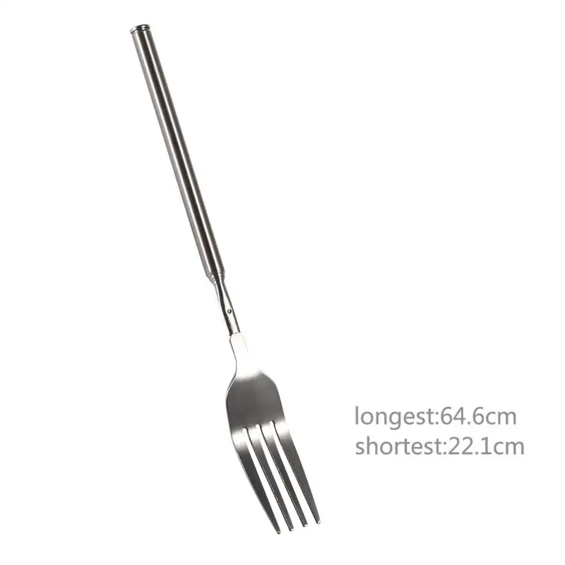 Retro Fork BBQ Telescopic Extendable Dinner Fruit Dessert Long Handle Fork Stainless Steel Cutlery Tableware