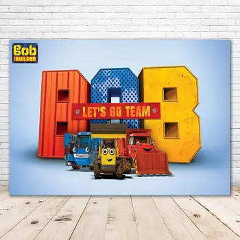 

Bob The Builder Construction Themed Birthday Backdrop 7x5ft Digger Trucks Backdrop Happy Birthday for Boy Cartoon Cars Poster