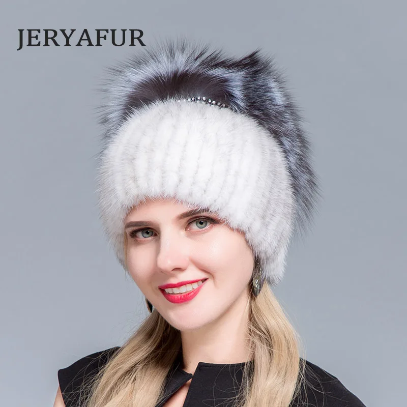 Модные женские шапки JERYAFUR из натуральной норки лисы облегающие зимние