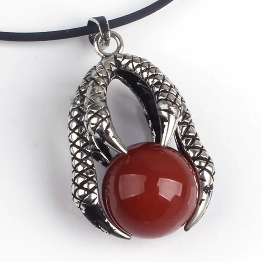 100-Unico 1 Pcs Argento Antico Placcato Dragon Claw Red Agate Rotonda Perline Di Pietra Del Pendente