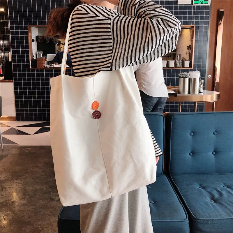 

Raged Sheep Korea Ins Canvas Bag Color Button Designer Single Shoulder Bag Student Shopping BagTotes Girls Large Capacity Simple