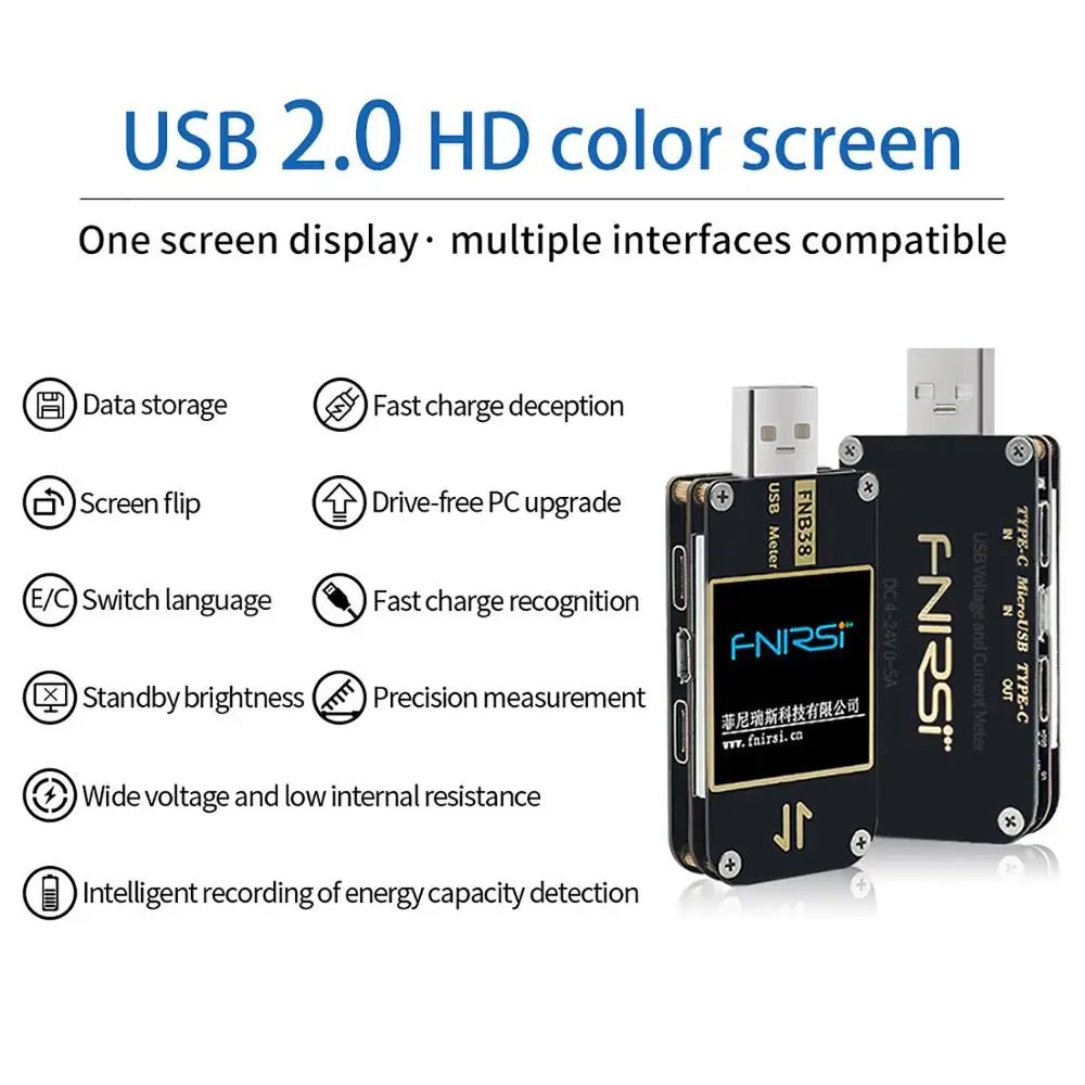 FNB38 USB Tester Current Voltage Meter QC4 & PD3.0 2.0 PPS Fast Charging Protocol Capacity Test Digital Voltmeter Ammeter |