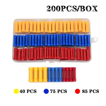 

200 Pcs 10-22AWG Butt Splice Crimp Connectors Assorted Insulated Electrical Straight Wire Terminal Connectors BV1.25 2 5.5