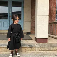 Весеннее однобортное хлопковое платье с длинными рукавами для девочек