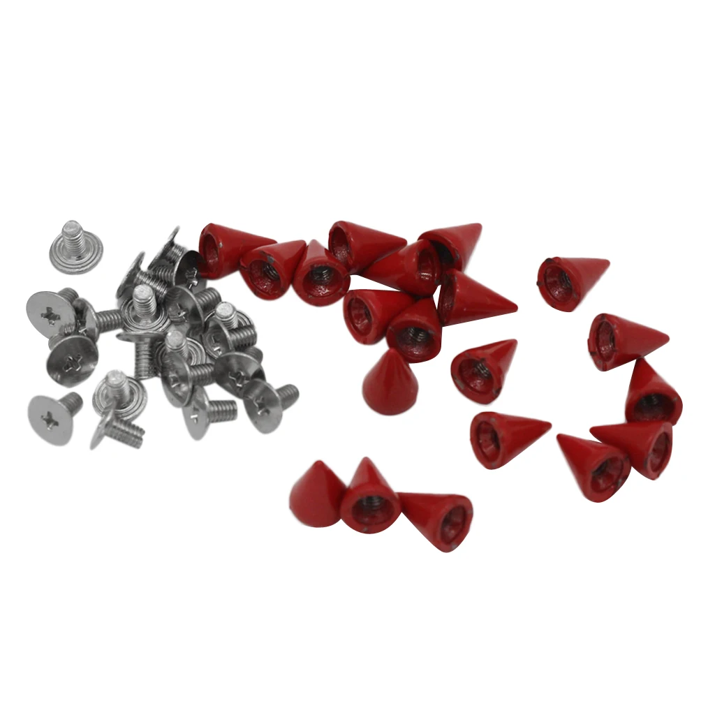 20 Sets Trendy 7x10mm Red Spots Cone Screw Metal Studs Rivet Bullet Spikes